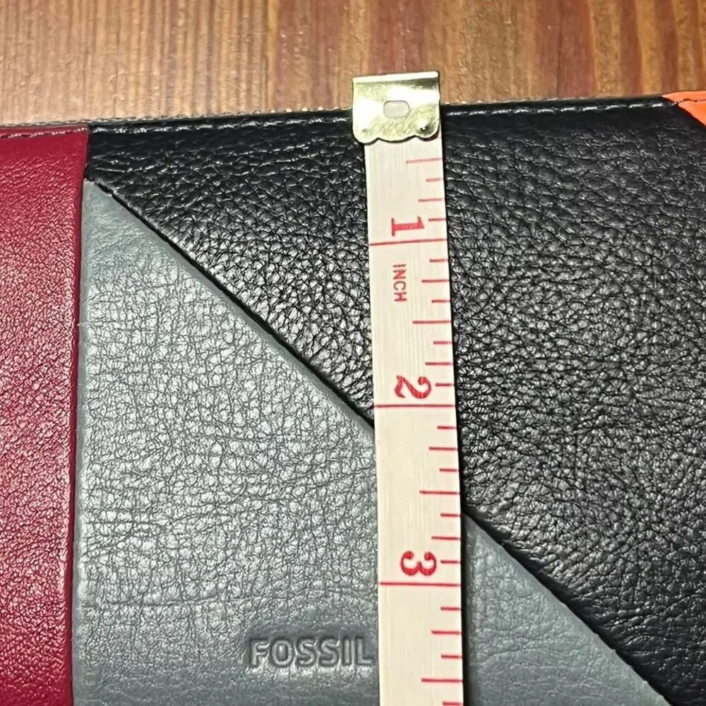 Fossil Emma Wallet Leather Zip Around‎ Clutch Patchwork Wristlet New With Tags!
